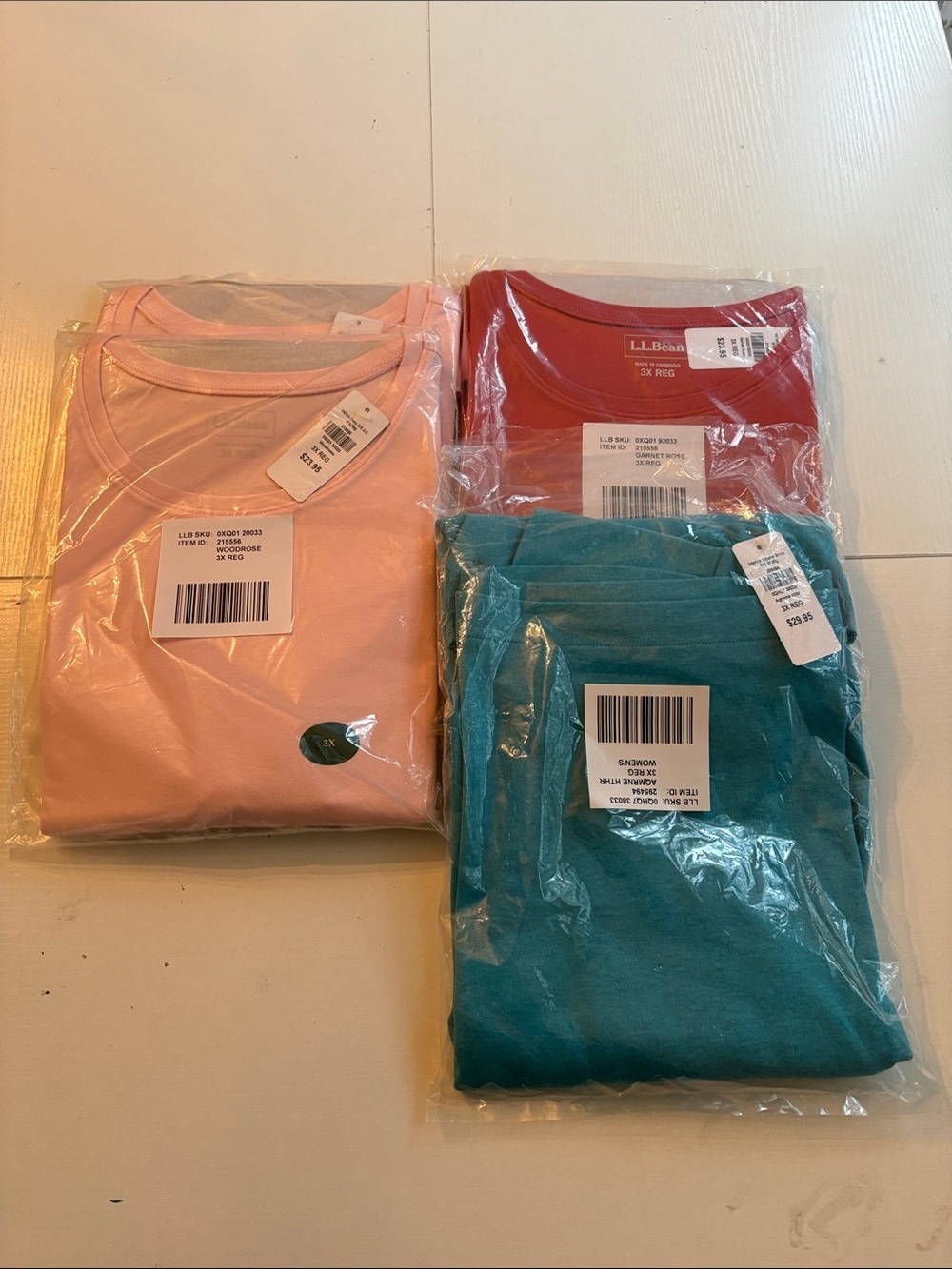 L.L. Bean Short Sleeve Cotton Crewneck Tees - Pink, Red, Teal (Square Boatneck)